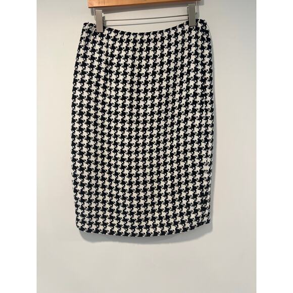 Linda Allard Ellen Tracy 100% Silk Houndstooth Skirt Black White Size 8 JL - Picture 1 of 10
